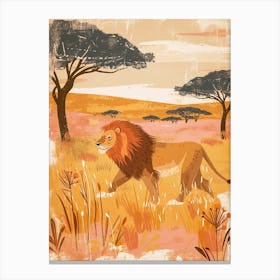 African Lion Hunting In The Savannah Illustration 2 Canvas Print
