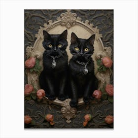 Two Medieval Black Cats Rococo Style 3 Canvas Print