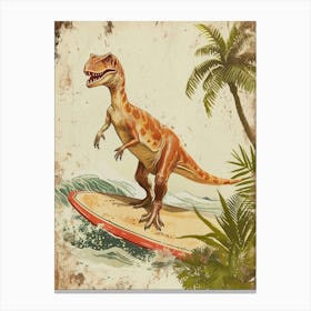 Vintage Allosaurus Dinosaur On A Surf Board 1 Canvas Print