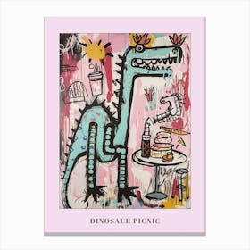 Abstract Pink Blue Graffiti Style Dinosaur Picnic 3 Poster Canvas Print