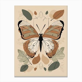 Boho Minimalist Butterfly with Leaves v2 Canvas Print