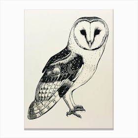 Barn Owl Linocut Blockprint 3 Canvas Print