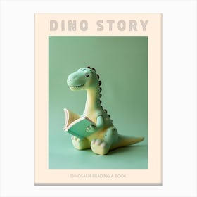 Pastel Green Toy Dinosaur Reading A Book Poster Canvas Print