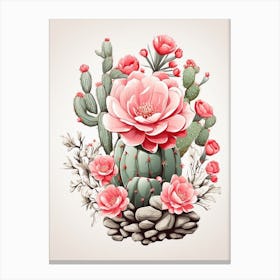 Cactus And Flowers Art Print 1 Canvas Print