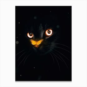 Black Cat Portrait And Orange Butterfly Canvas Print