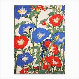 Asagao Morning Glory Vintage Botanical Woodblock Canvas Print