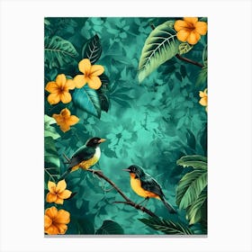 Tropical Background With Birds And Flowers Canvas Print