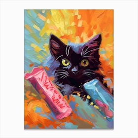A Black Cat Kitten Oil Painting 7 Canvas Print