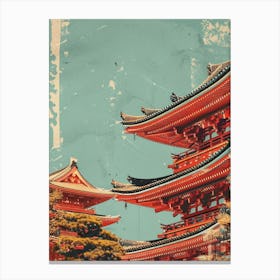 Red Japanese Castle Mid Century Modern 3 Canvas Print