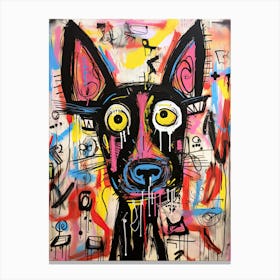 Woofing in Color: Basquiat's styled Graffiti Dogs on the Street Canvas Print