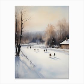 Rustic Winter Skating Rink Painting (13) Canvas Print