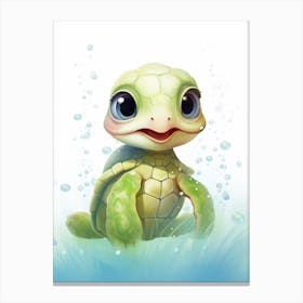 Baby Sea Turtle Cute With Bubbles Canvas Print