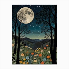 Moonlight In The Woods Style William Morris Art Print 5 Canvas Print