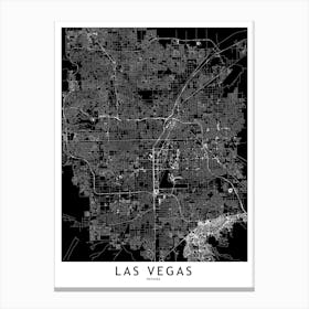 Las Vegas Black And White Map Canvas Print