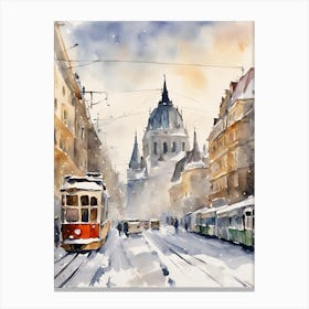 Budapest in Snow Watercolor Canvas Print