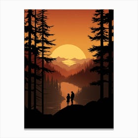 Silhouette Of Two People At Sunset Canvas Print