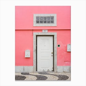 Cascais Pink Facade And Door Canvas Print