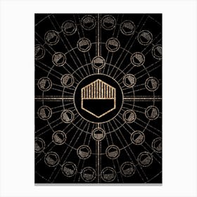 Geometric Glyph Radial Array in Glitter Gold on Black n.0236 Canvas Print