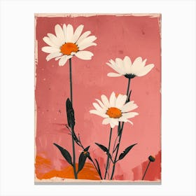 Set Of 4 Simple Hand Drawn Daisies On Pink Paper 17 Canvas Print