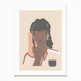 Woman With A Coffee Boho Earth Colors Illustration Canvas Print