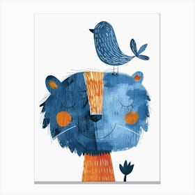 Small Joyful Lion With A Bird On Its Head 8 Canvas Print