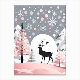 Christmas Tree And Deer, Rein deer, Christmas Tree art, Christmas Tree, Christmas vector art, Vector Art, Christmas art, Christmas, pink and white  Canvas Print