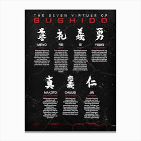 Bushido Virtues Black Canvas Print