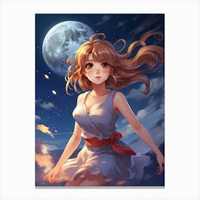 Anime Girl In The Moonlight Canvas Print