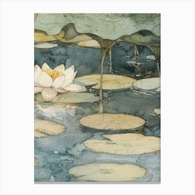 Water Lilies Print Vintage Flowers Pond Watercolour 3 Canvas Print