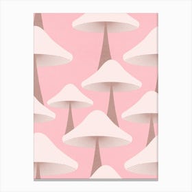 Minimal Retro Mushrooms Pastel Pink Canvas Print