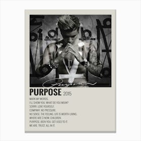 Purpose 2015 Justin Bieber Album Poster Canvas Print