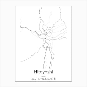 Hitoyoshi,Japan Minimalist Map Canvas Print