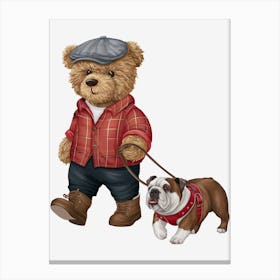 Teddy Bear And Bulldog Canvas Print