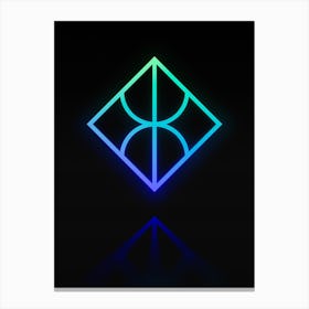 Neon Blue and Green Abstract Geometric Glyph on Black n.0344 Canvas Print