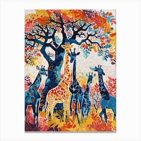 Cute Giraffe Herd Under The Trees Illustration 3 Canvas Print