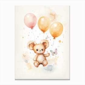 Baby Butterfly Flying With Ballons, Watercolour Nursery Art 1 Canvas Print