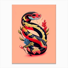 Western Coral Snake Tattoo Style Canvas Print