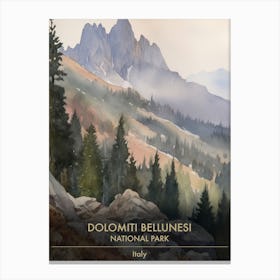 Dolomiti Bellunesi National Park Italy Watercolour 2 Canvas Print