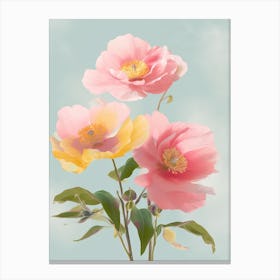 Camellia Flowers Acrylic Pastel Colours 4 Canvas Print