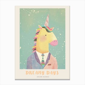 Pastel Unicorn In A Suit 1 Poster Canvas Print