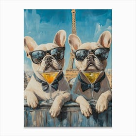 Whimsical Frenchies At The Bar 12 Canvas Print