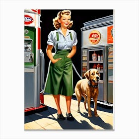 Pin Up Girl With Dog Canvas Print