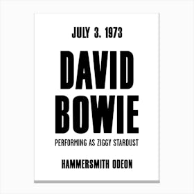 David Bowie As Ziggy Stardust 1969 Concert Poster Canvas Print