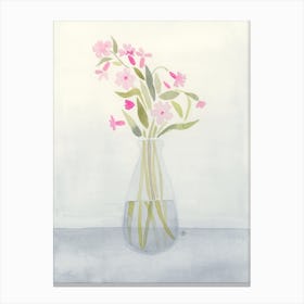 watercolor painting floral flower pink grey gray light vase nature hand painted vertical living room bedroom kitchen bathroom office art hotel Canvas Print
