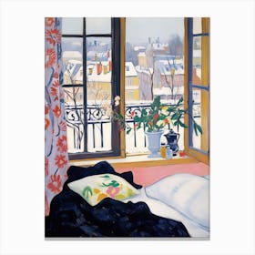 The Windowsill Of Budapest   Hungary Snow Inspired By Matisse 2 Canvas Print