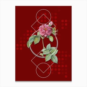 Vintage Pink Francfort Rose Botanical with Geometric Line Motif and Dot Pattern n.0143 Canvas Print