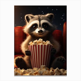 Cartoon Honduran Raccoon Eating Popcorn At The Cinema 3 Canvas Print
