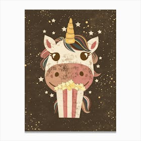 Unicorn Eating Popcorn Mustard Muted Pastels 1 Canvas Print