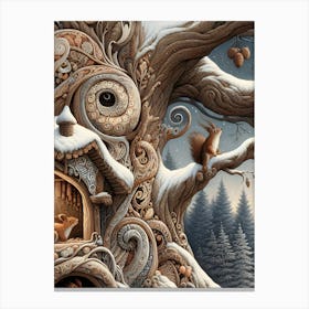 Squirrel In Winter inspired by William Morris Canvas Print