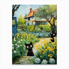 Black Cat Van Gogh Garden Painting Canvas Print